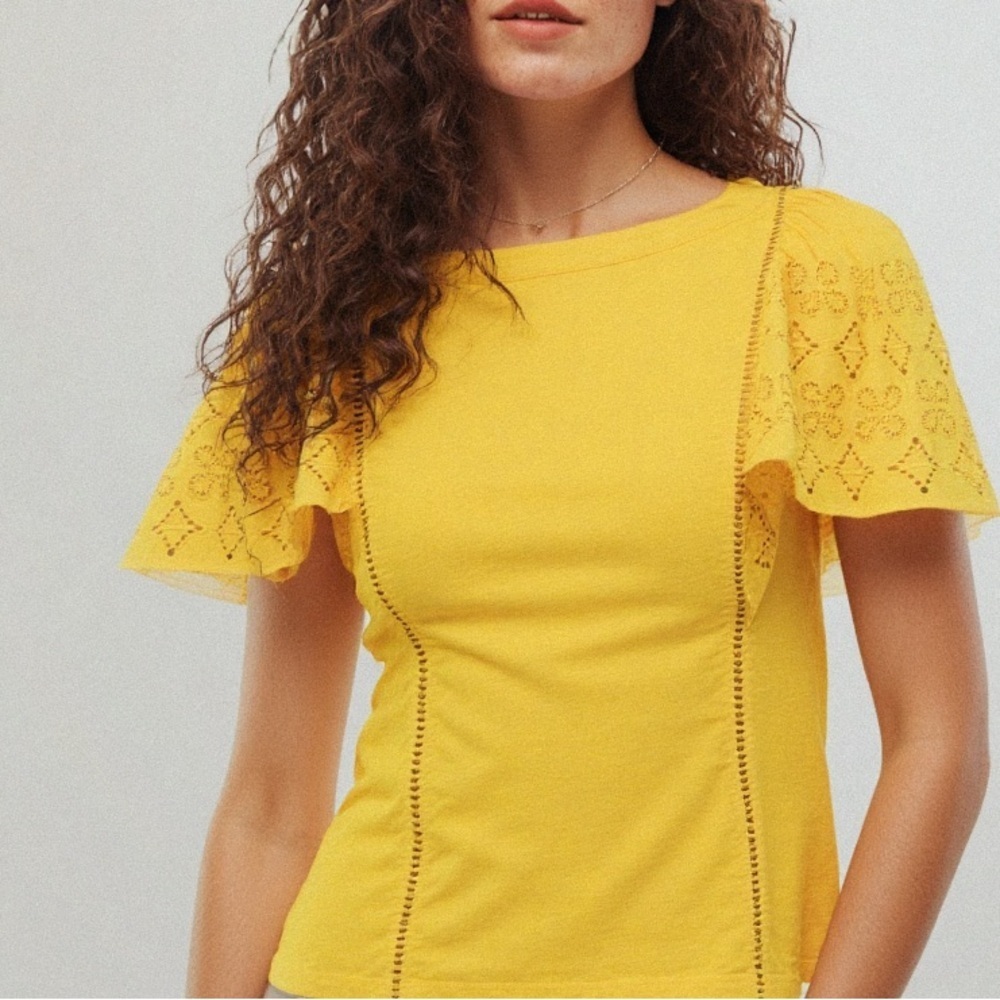 Banana Republic Yellow Eyelet Top
